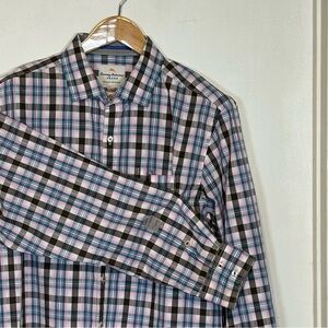 Tommy Bahama Jeans Mens Plaid Button Down Shirt Pink Teal Brown  XL